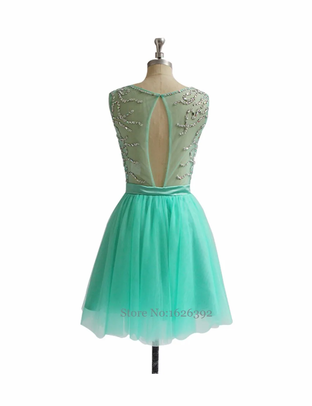 2017 Настоящее Модель Mint Green Cocktail Dress Cap Рукавом See Through A-Line Кристалл Партии Платья