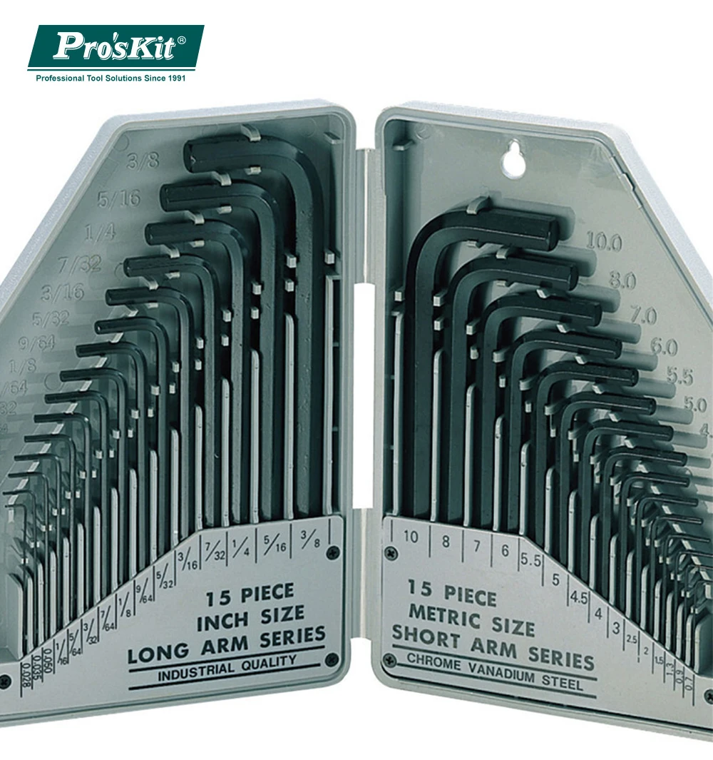 ProsKit 8PK-027 30 шт. метрический и дюймовый Комбинированный Набор шестигранных ключей Набор отверток Набор инструментов для ремонта коротких длинных рук ручные инструменты