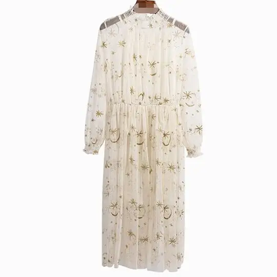 Цветочное кружевное платье на весну и лето женское с расклешенными рукавами 2019