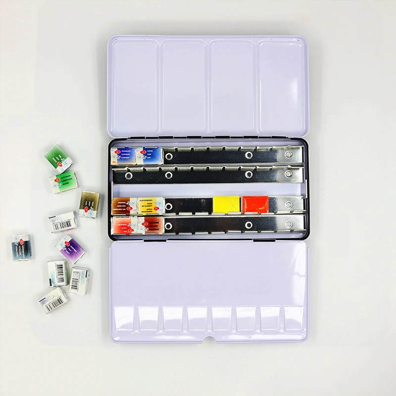 Однотонная коробка акварельных красок железная 12/24/48 цветов черная плотная