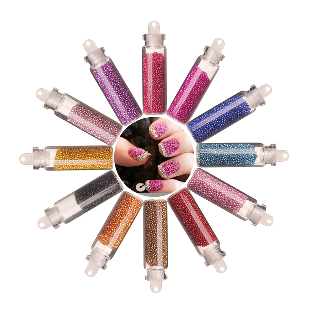 12 Colors Manicure Caviar Micro Beads Nail Ornaments Colorful Glass Steel Beads DIY Material Glitter Rhinestones For Nail Art