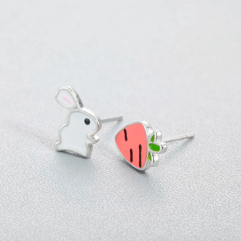 Cxwind покрытая серебром эмаль кролик с морковкой серьги гвоздики для женщин
