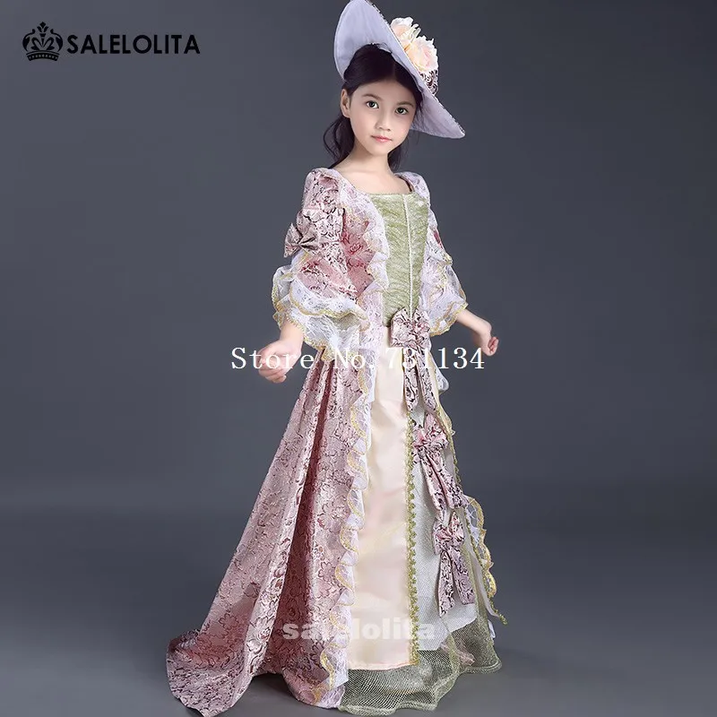 2019 уникальные розово красные цветочные кружевные Детские платья эпохи