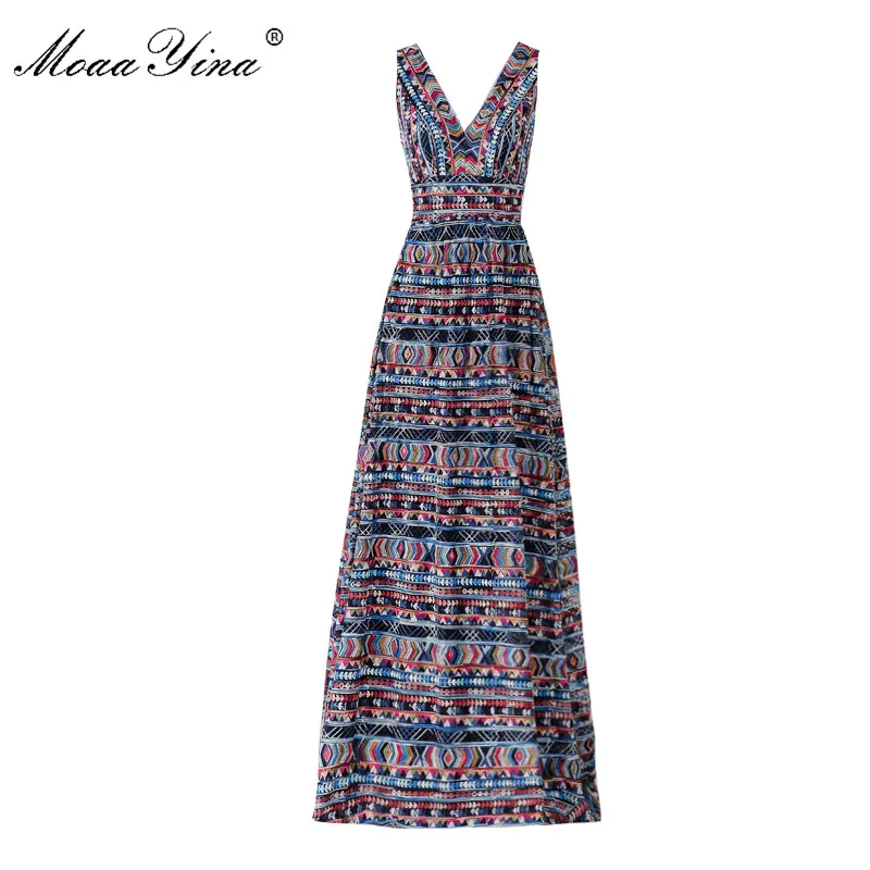 Женское платье без рукавов с V образным вырезом и вышивкой|high quality dress|elegant dressdress |