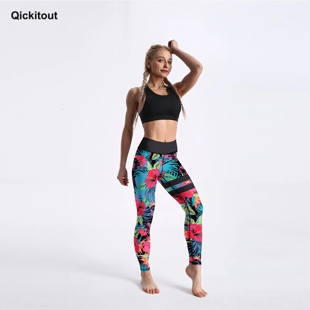 Женские легинсы Qickitout с цветочным принтом джунглей в полоску высокой талией и