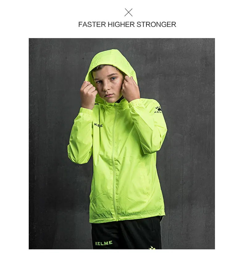 KELME, спортивное детское футбольное Джерси, куртка для бега, тренировок, походов, водонепроницаемые плащи с капюшоном, весна-осень, пальто, K15S606-1
