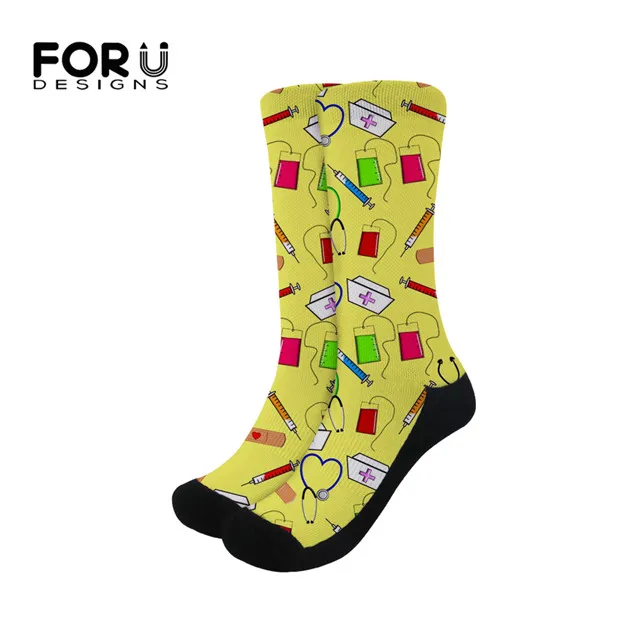FORUDESIGNS/женские носки из хлопка; сезон осень-зима; женские повседневные носки с милым рисунком медсестры; Модные женские высокие носки с героями мультфильмов; - Цвет: H10259Z46