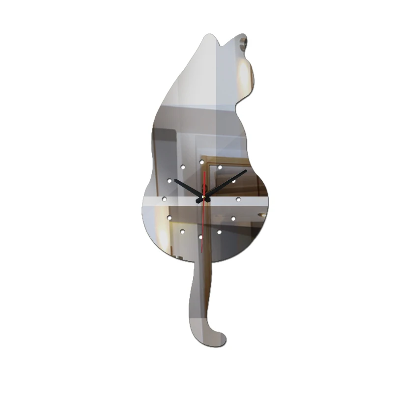 new sale diy wall clock cat quartz watch clocks acrylic mirror sticker home decoration living room still life stickers|Настенные часы| |