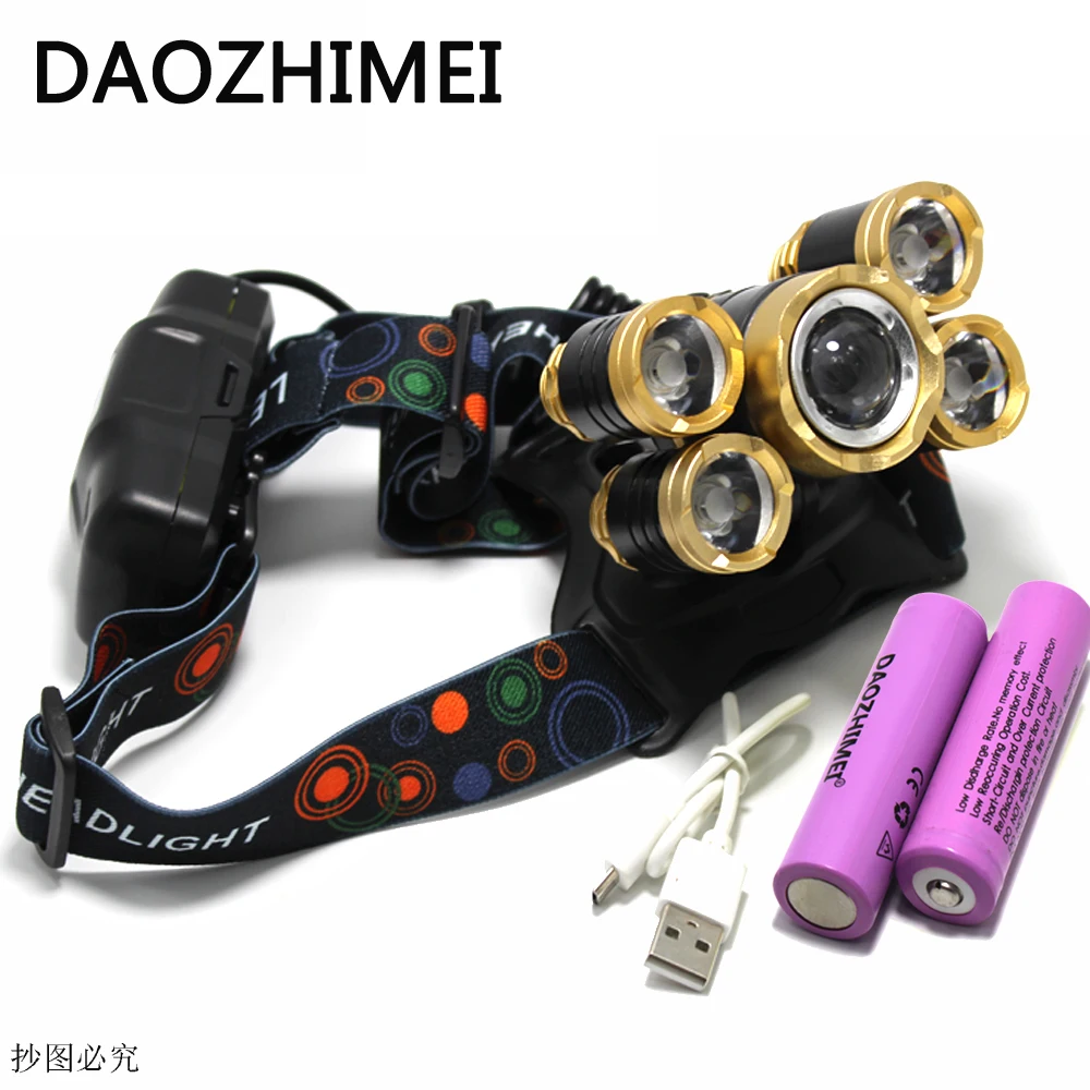 

LED Headlamp 5 *XM-L T6 focusing Zoom USB Headlight 8000 lumens LED Headlamp Camp Hike Emergency Light Fishing Outdoor