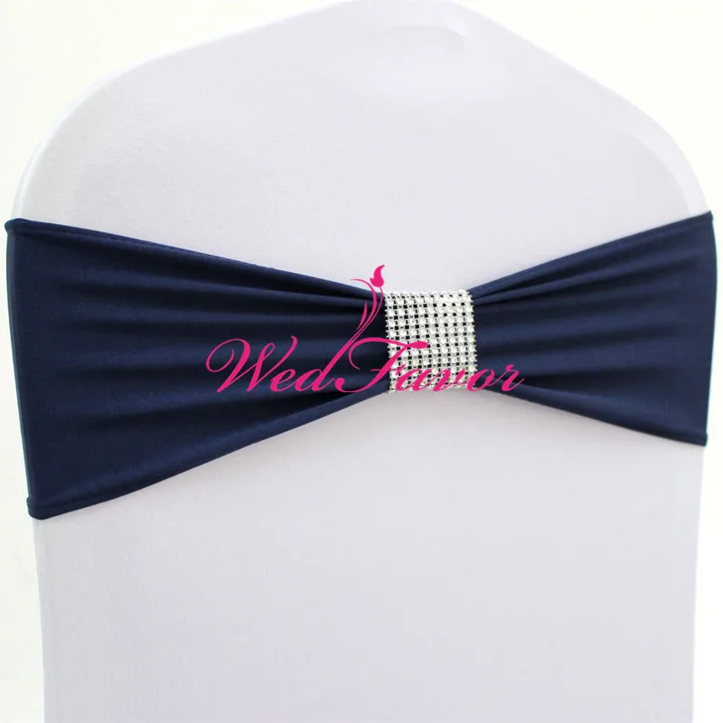 Navy Blue 100 шт эластичные ленты для свадебных стульев бант стрейч спандекс лайкра повязка на стул Галстуки со съемной сеткой алмазная пряжка принадлежности для мероприятий - Цвет: Navy Blue