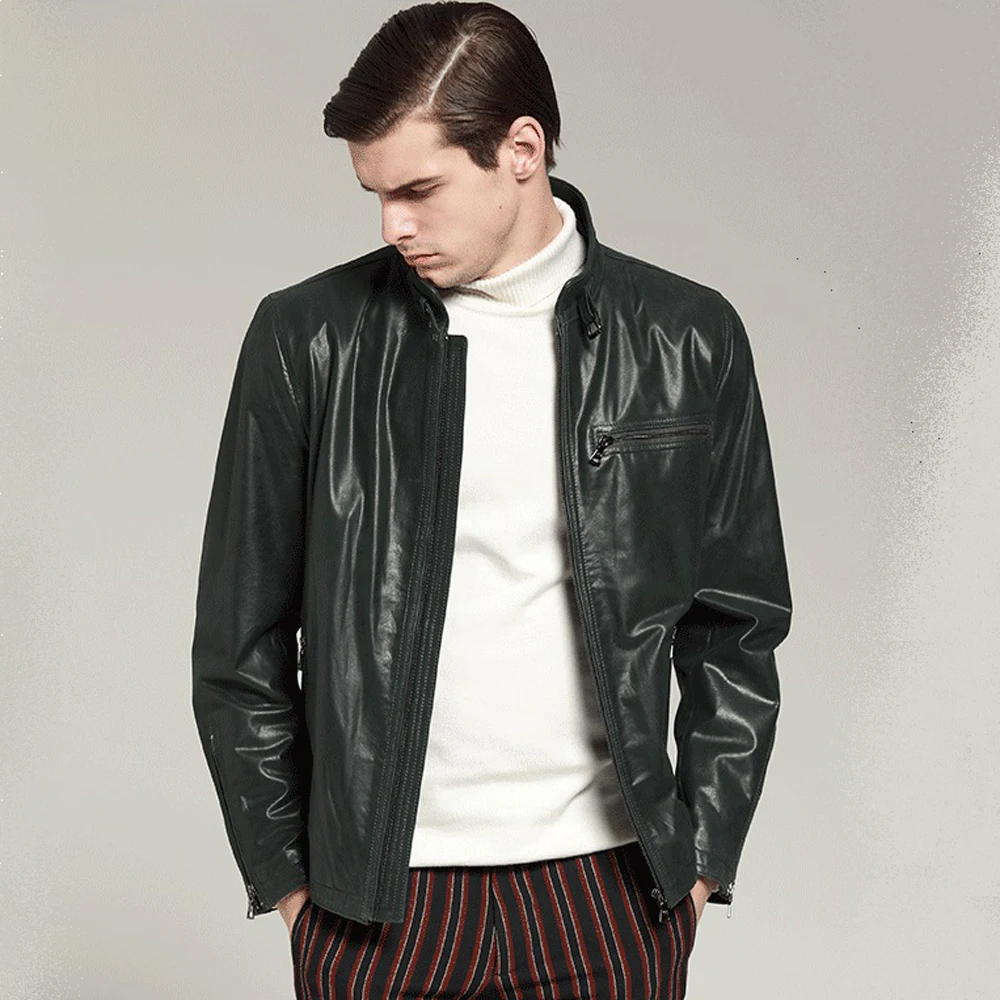 Мужская короткая куртка из натуральной овечьей кожи размеры до 4XL