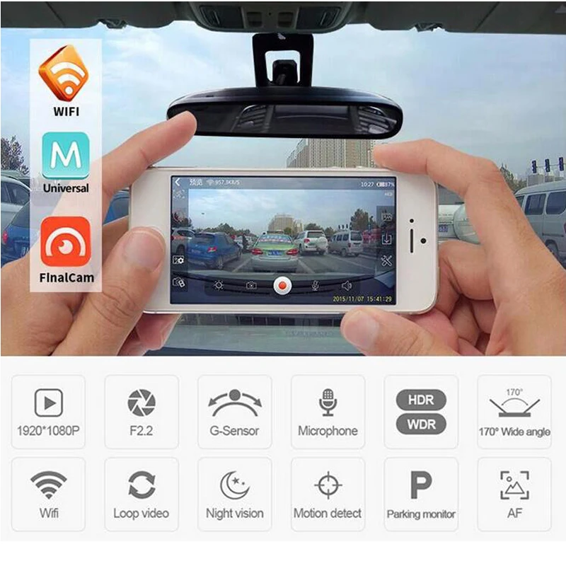 QUIDUX Автомобильный видеорегистратор камера Full HD 1080 P Wifi Novatek 96658 Универсальный