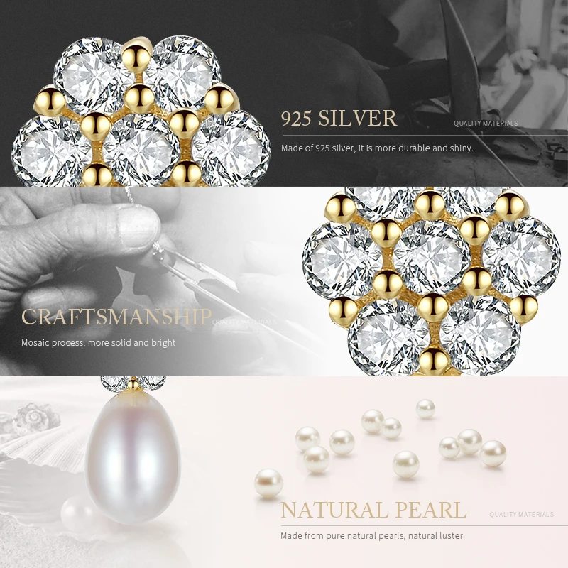 DOTEFFIL Earrings 925 Sterling Silver Gold Gilt Zircon Natural Freshwater Pearl Jewelry Women Wedding/Party | Украшения и