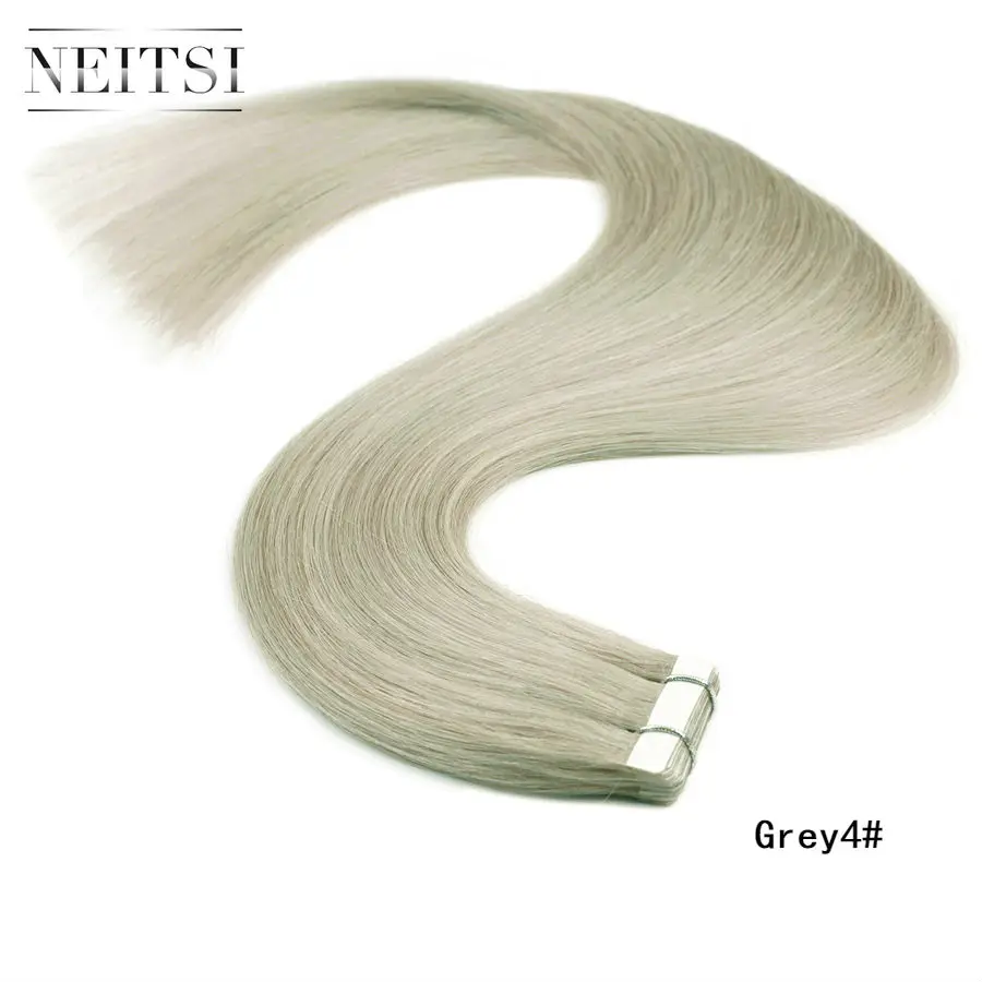 Grey 4 Neitsi, прямые, кожные уток, клейкие волосы, не Реми, на ленте, человеческие волосы для наращивания, 1" 20" 2", двухсторонняя лента - Цвет: Grey 4