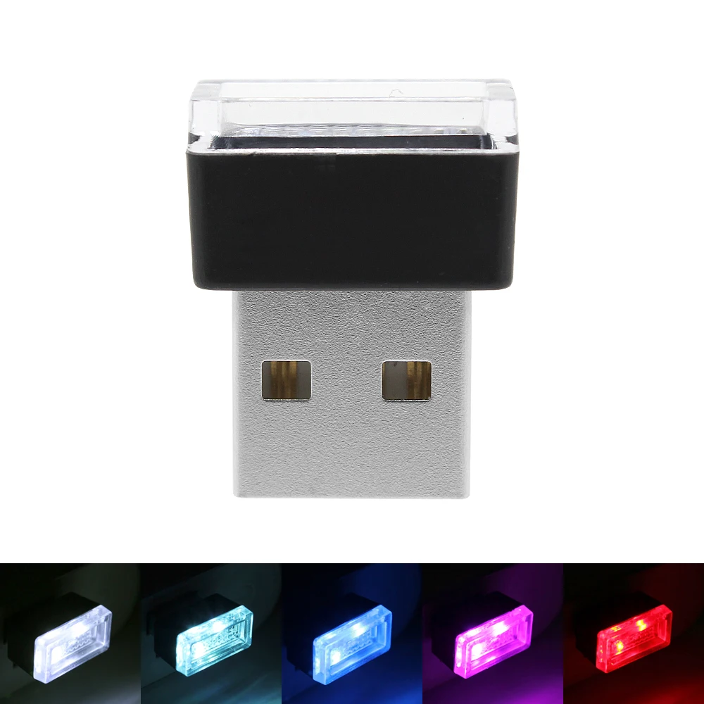 1 шт. 5 цветов Мини USB светодиодный Автомобильная атмосферная лампа DC 5 в авто украшение интерьера ночные светильники синий/белый/красный/розовый/кристалл