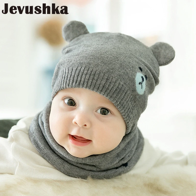 Милая зимняя детская шапка Bear Ears шарф мягкая хлопковая для новорожденных