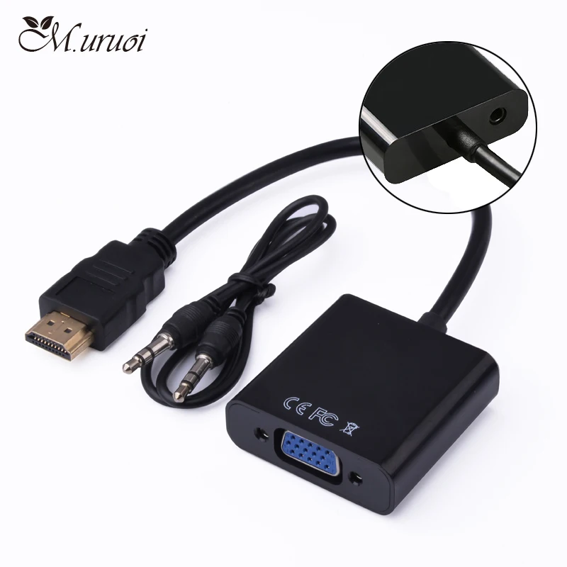 M. uruoi HDMI к VGA адаптер с аудио кабелем папа Famale конвертер 1080P мама для ПК видео