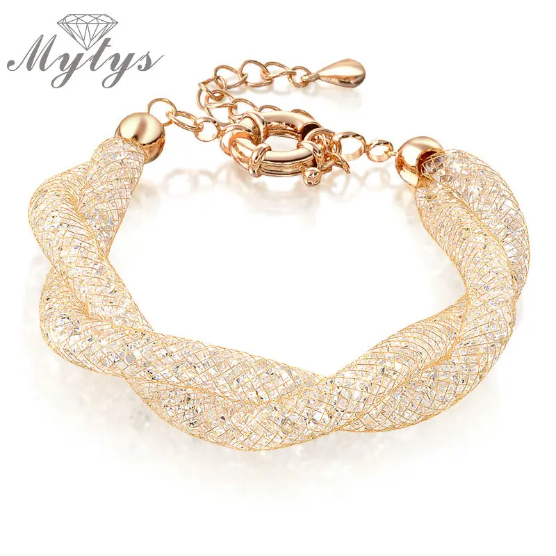 Mytys двойная проволочная сетка трубка с украшением в виде кристаллов Браслеты для