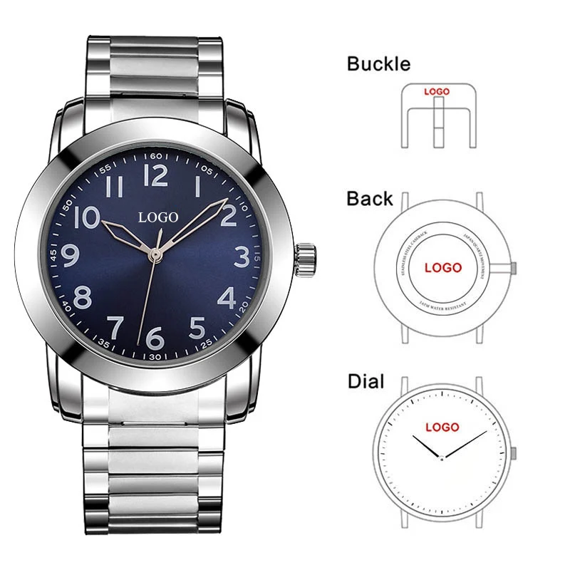 

B-8202 Stainless Steel Blank Monogram Own Design Watches OEM Printing Face Custom Wristwatch Brand Logo or Name Engraved