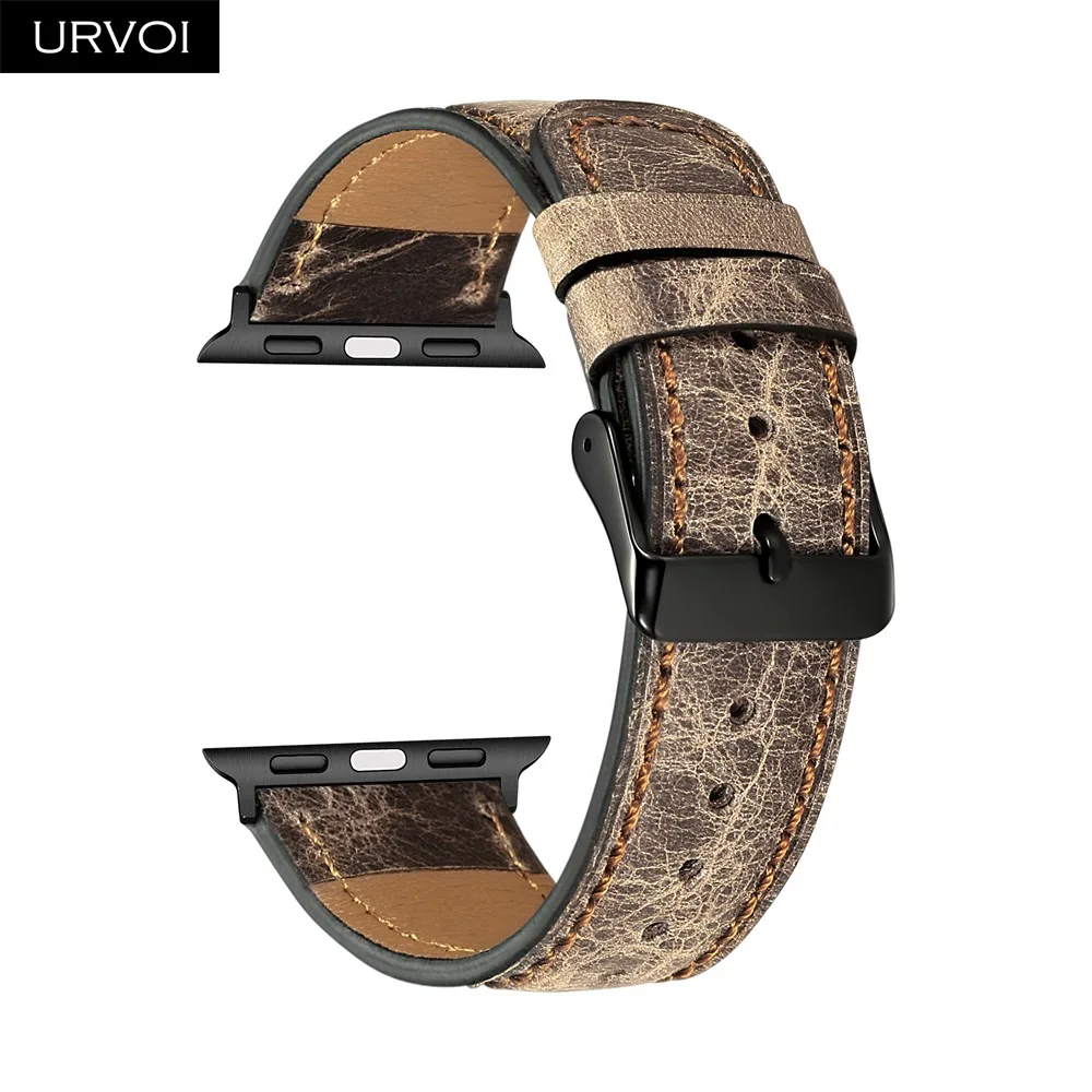 Ремешок URVOI для apple watch series 5 4 3 2 1 кожаный ремешок для iwatch с черной пряжкой мягкая и удобная телячья кожа 40 44 мм