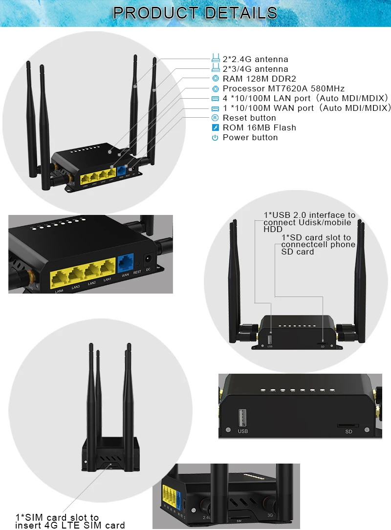 4g lte wifi роутер со слотом для sim-карты установлен 4G модем горячая Распродажа 300 Мбит/с усилитель сигнала сотовой связи 4 x Съемная антенна