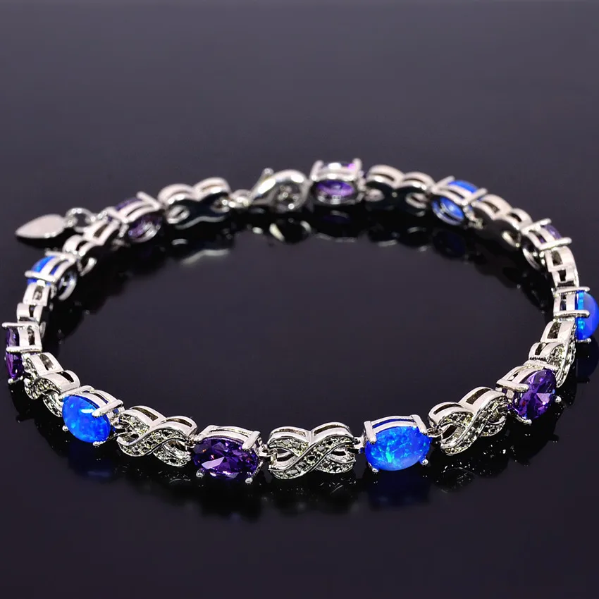 Браслет женский с голубым огненным опалом и фианитом|fire opal bracelet|opal braceletbracelet 925
