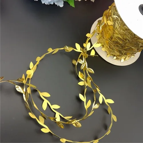 Gold 6 Meters/lot Silk Leaf-Shaped Handmake Artificial Leaves for Wedding Decoration DIY Wreath Gift Scrapbooking Craft Fake Flowers - Цвет: Gold