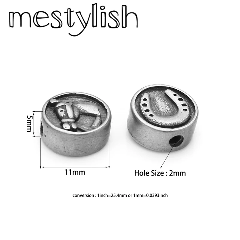Mestyling 10 шт./лот 5*11 мм антикварные бусины из нержавеющей стали крест/якорь/лошадь