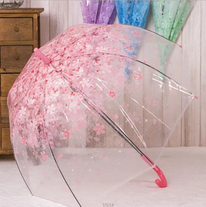 Модные прозрачный зонтик Cherry Blossom Для женщин дождь Сакура длинной ручкой Зонты