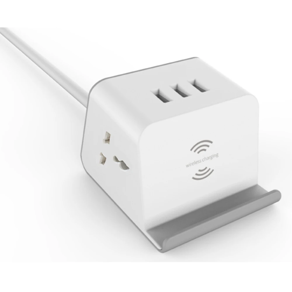 Gray Mutil сетевой фильтр для защиты от перенапряжения настольная Универсальная Розетка с USB беспроводным зарядным устройством держатель для телефона 1,5 м удлинитель - Цвет: Gray