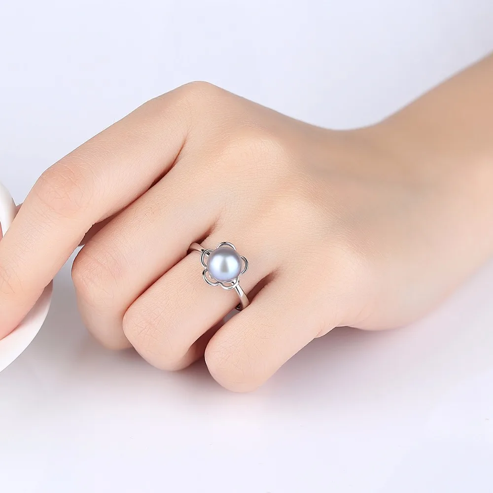 925 Sterling Silver ring with Black Pearl for women Gray Freshwater Flowers Trendy jewelry wholesale statement | Украшения и