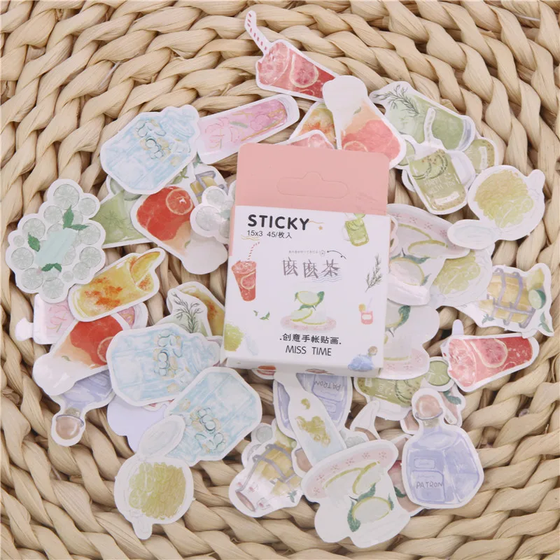 A 45 шт./кор. канцелярские наклейки оперение DIY Планета липкий Бумага Kawaii Луна растения наклейки для украшения дневник в стиле Скрапбукинг - Цвет: A