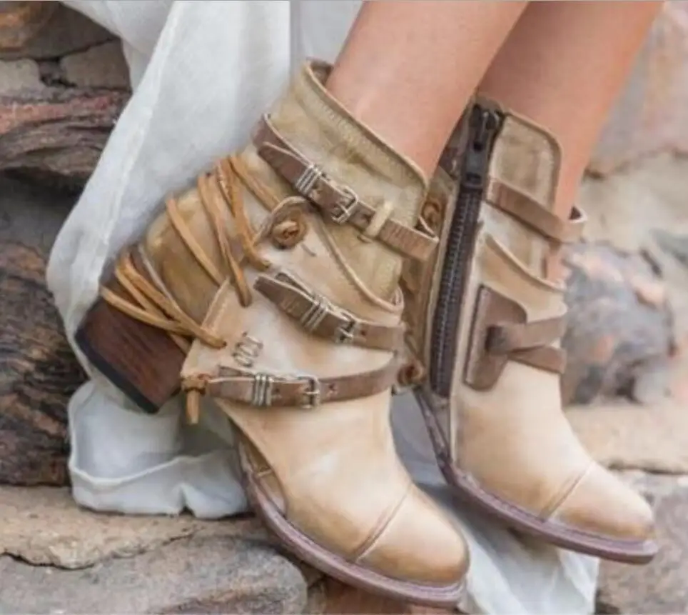 OLOMM/2019 г. новые винтажные женские ботинки ботильоны на низком каблуке с передними