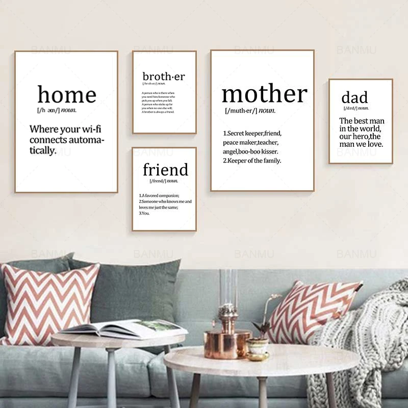 

Nordic black and white canvas painting Textual interpretation print poster wall art picture modern home decor of the living room