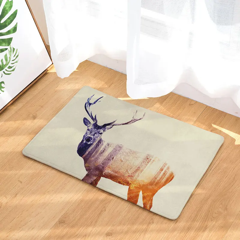 DecorUhome Anti-Slip Водонепроницаемые Двери Коврик Животных Лес Олень Живописные Ковры