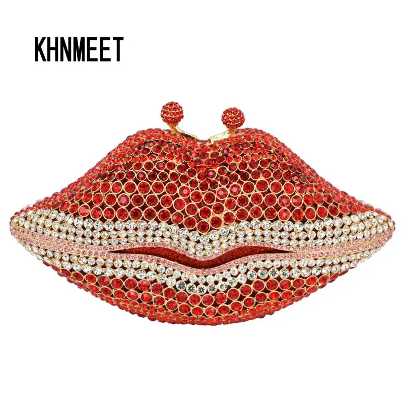 Женский клатч на цепочке Сумка с красными губами роскошная женская свадебная