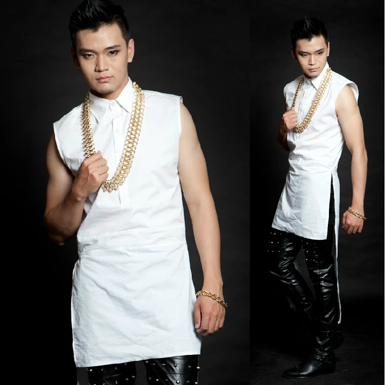 Right Zhilong Gd 2021 Concert Stage Dovetail Sleeveless Shirt Men Dress Costumes Ds Male Singers Plus Size Clothing / S-xxxl