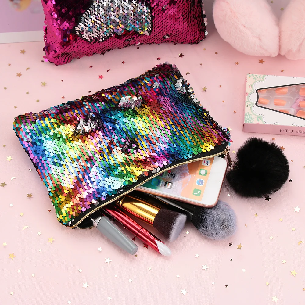 Для женщин кошелек sequines карманная косметичка для обувь девочек косметичка Travel Organizer милые плюшевые мяч на молнии