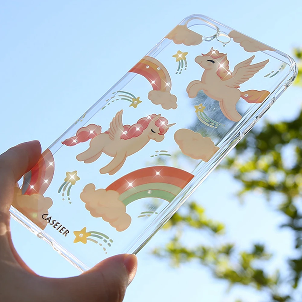 Caseier Единорог рисунком чехол для iPhone 6 6S 7 8 plus со стразами Чехол IPhone X 10 5 5S SE телефон