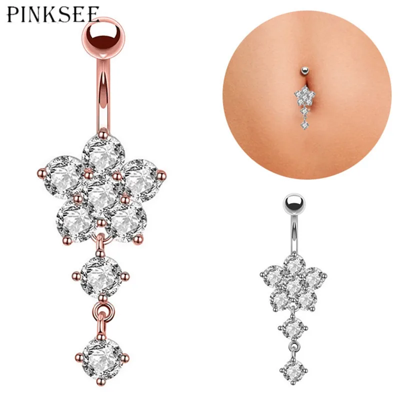 Женские кольца в форме пупка PINKSEE с кристаллами и цирконием для пирсинга