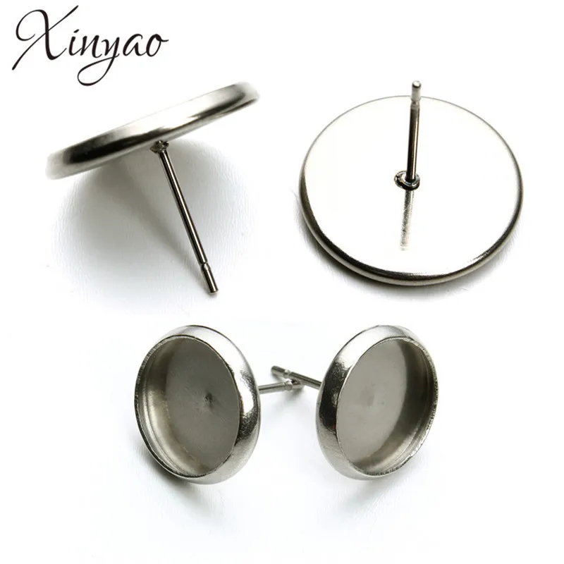 50pcs Stainless Steel Blank Earring Base Cabochon Cameo 8 10 12 14 16 20 mm Flat Setting Diy Jewelry Making F3634|diy jewelry|cameo basebase cabochon
