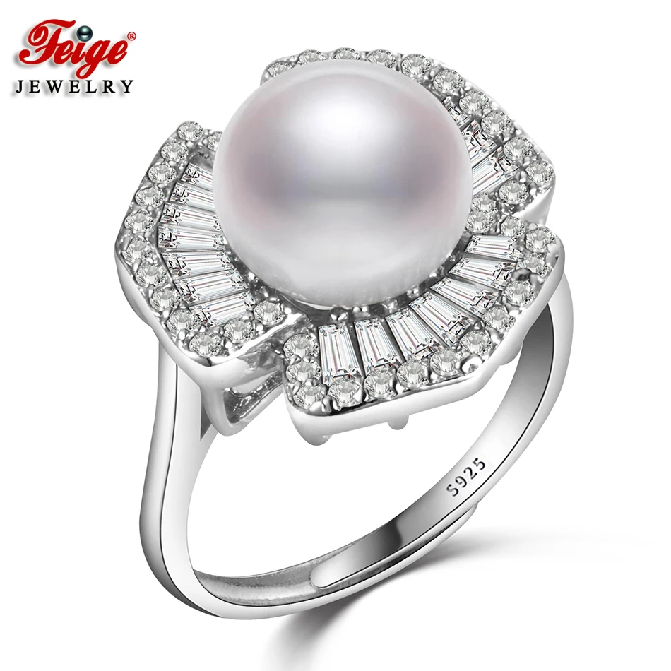 Женское кольцо с жемчугом 9 10 мм из серебра 925 пробы|jewelry wedding rings|jewelry ringsjewelry women rings |