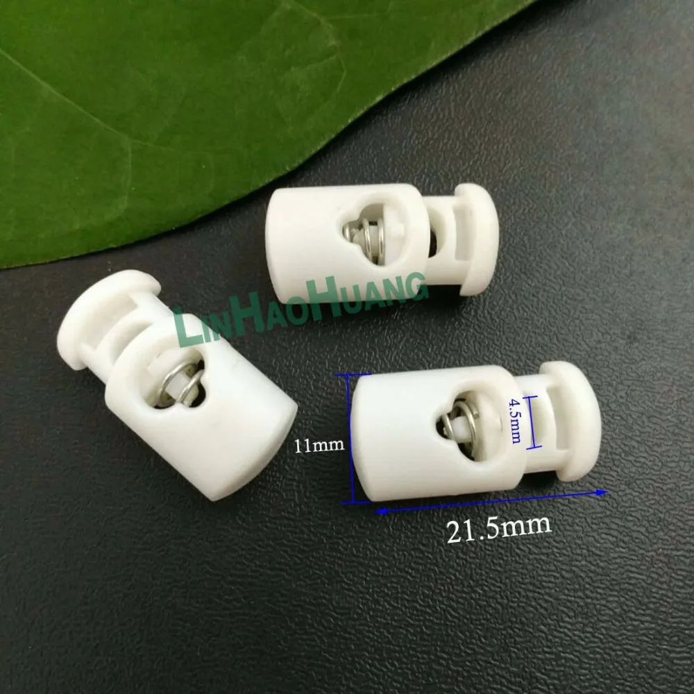 

100pcs Pack Barrel Cylinder Cord Lock Spring Stopper Toggles Single Hole Slider Fastener white & Frost Cord Rope Parts 20170614