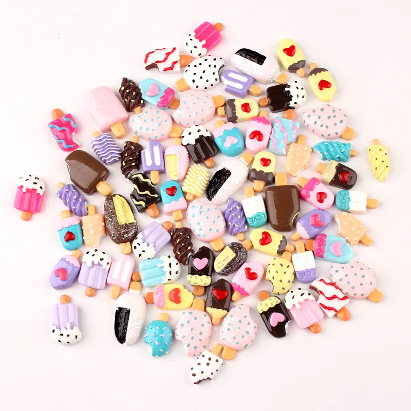 DECOCASE 100pcs Colorful Popsicles Slime Charms Beads Headwear Flatback Crafts Ornaments Decoration Phone Case DIY Accessories |