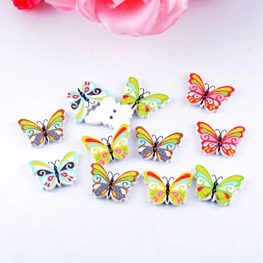 Бесплатная доставка 10 шт случайный смешанный милый рисунок бабочки 2 отверстия