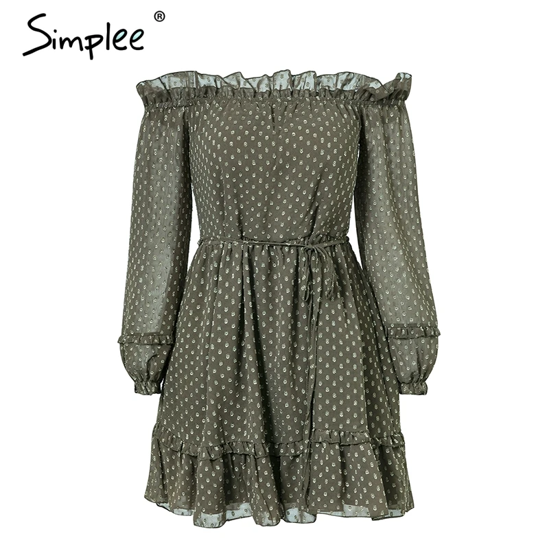 Simplee с открытыми плечами рюшами длинным рукавом Белое Платье женское сексуальное