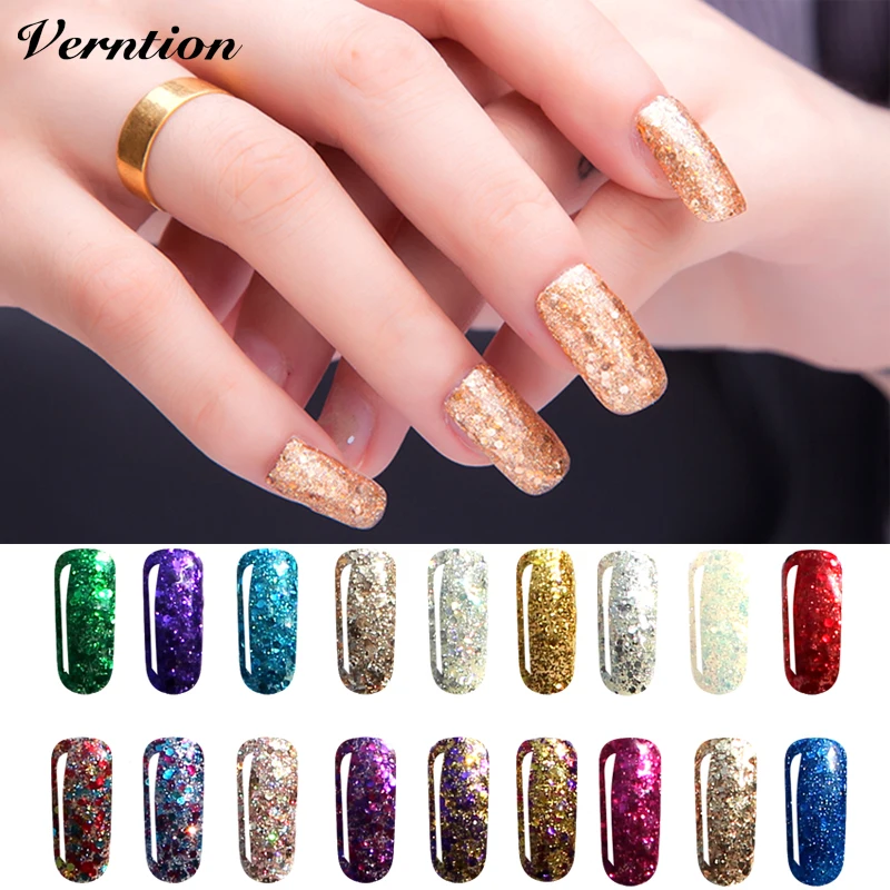 Verntion 2019 3D алмазные блестящие блестки блеск УФ светодио дный LED Лаки Shimmer Топ База