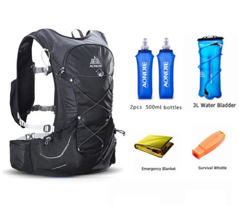 Set Black 3 AONIJIE 15L открытый светильник гидратации веса Рюкзак Сумка 3L водный Пузырь для походов ультра Трейл бег гонки - Color: Set Black 3