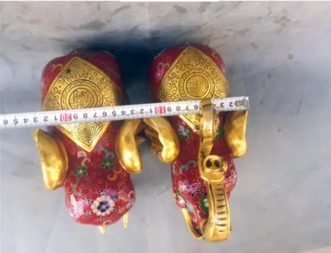 Китайский Бронзовый Медь Cloisonne фэн-шуй слон Благоприятный Статуя Пара | Дом и сад