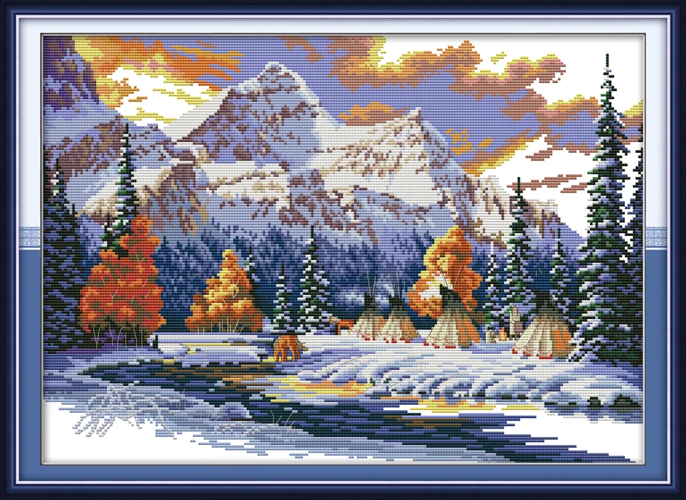 Camping in winter cross stitch kit aida 14ct 11ct count print canvas stitches needlework embroidery DIY handmade | Дом и сад